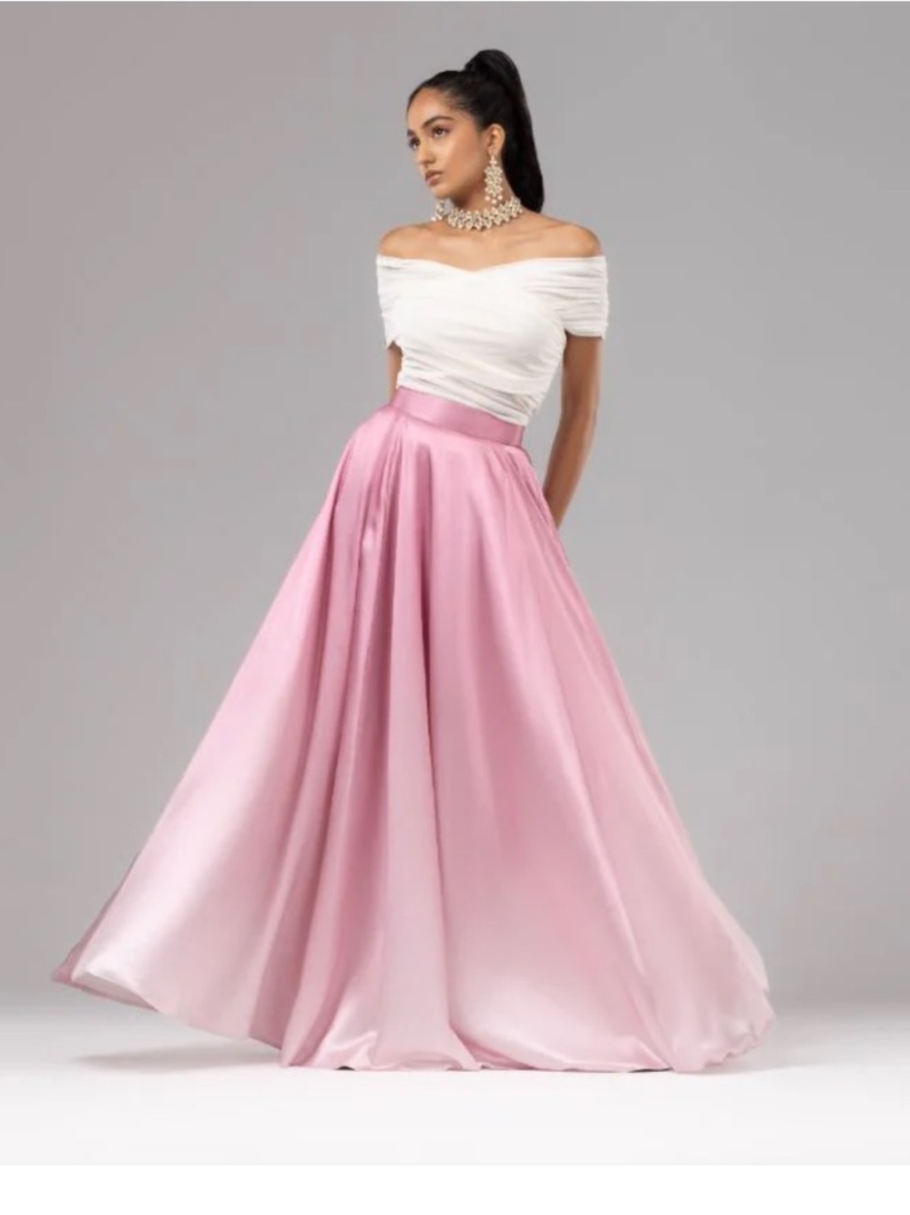 NWT Ysmil by MD Aya Pink Ombré Satin Maxi Skirt - XS
